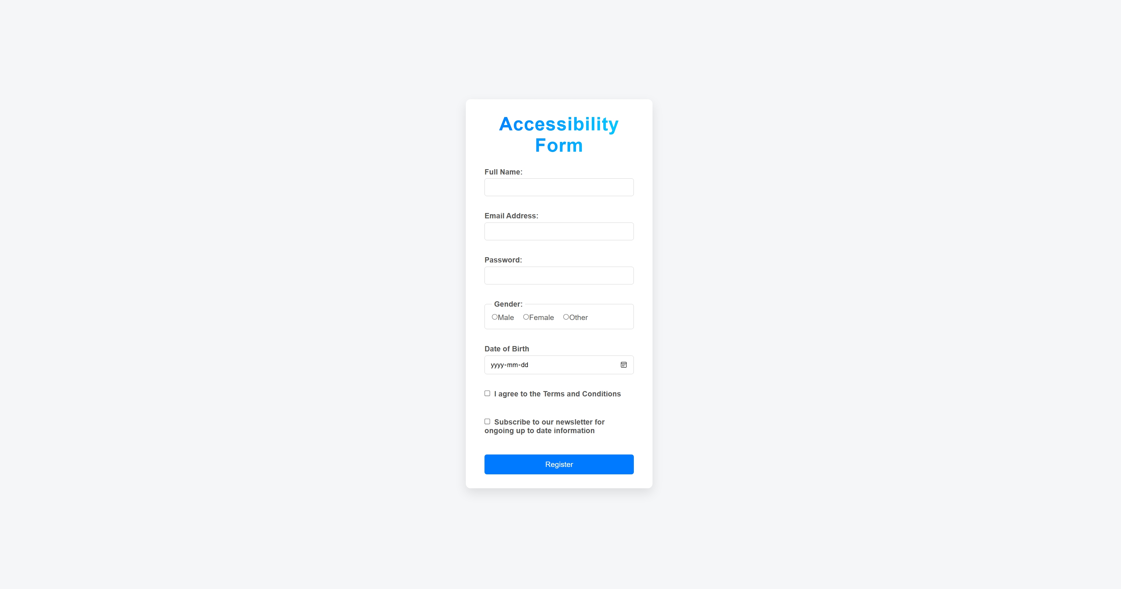 A Screenshot of an accessbility form webpage